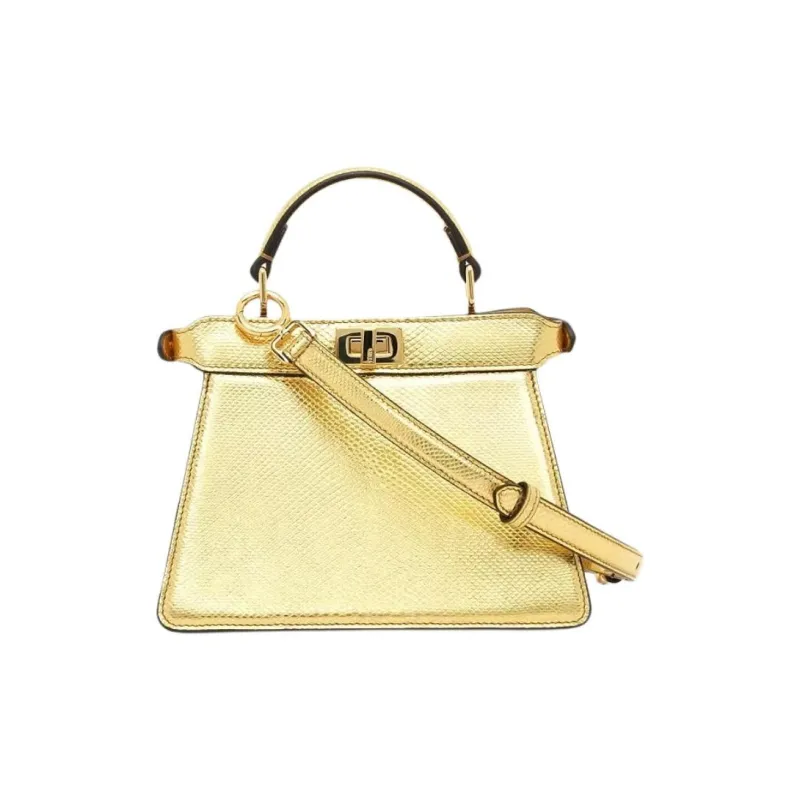FENDI Leather Portable Crossbody Bag Shoulder Bag Women's Gold-0