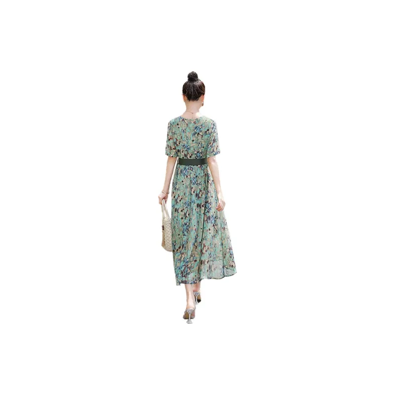 Cypress House Short Sleeved Dress Women's Blue Green Floral-0