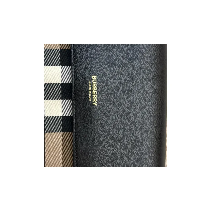 Burberry Leather Paneled Canvas Shoulder Bag Crossbody Bag Women's Black-4