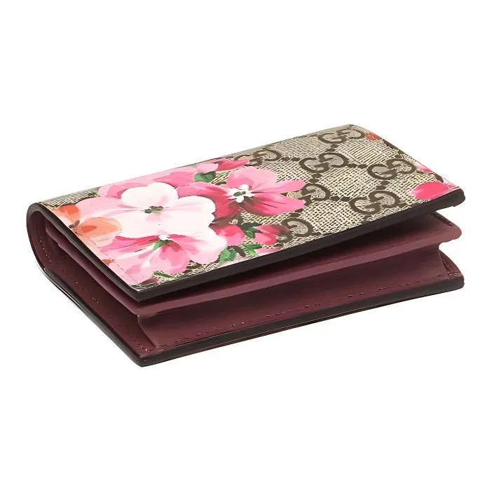 GUCCI GG Blooms Canvas With Leather Card Holder Wallet Women's Ebony/Pink-3