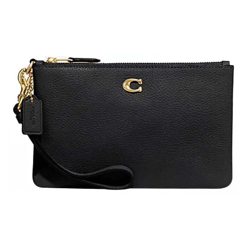 COACH Wristlet Cow Leather Clutch Wrist Bag Trumpets Women's Black-0