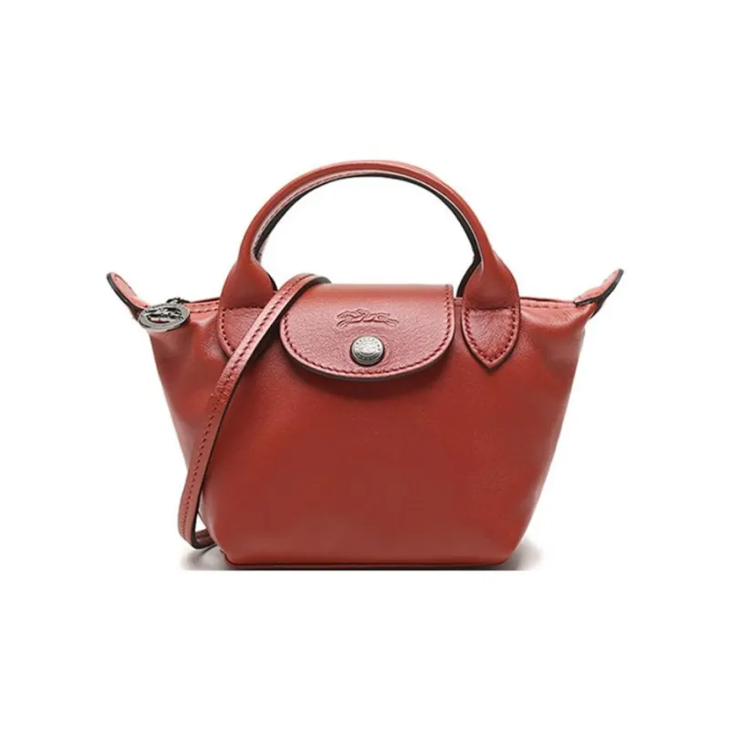 LONGCHAMP Le Pliage Cuir Sheepskin Handbag Shoulder Bag Crossbody Bag Medium Size Women's Russet-1