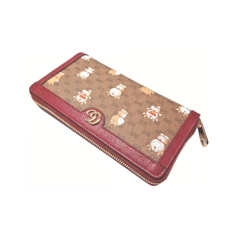 GUCCI Doraemon Collaboration Canvas With Leather Wallet Unisex Red & Ebony-3
