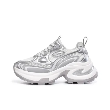 LIANGHUO Cushioning Anti Slip Wear Resistant Breathability Low Top Chunky Sneakers Women's Silver