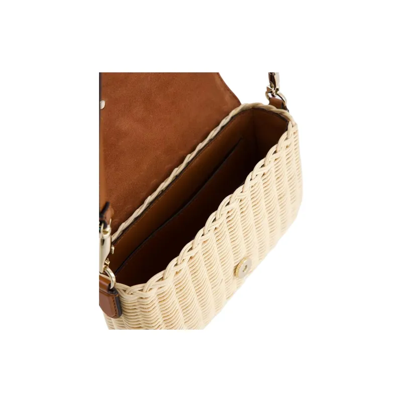 Valentino GARAVANI Straw With Leather Shoulder Bag Women's Brown & White-4