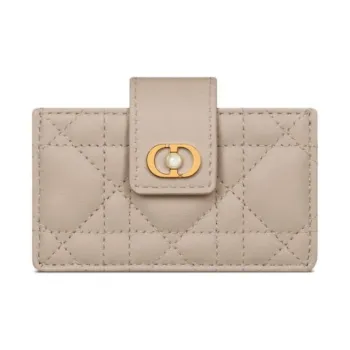 DIOR Sheepskin Card Holder Women's Pink Beige
