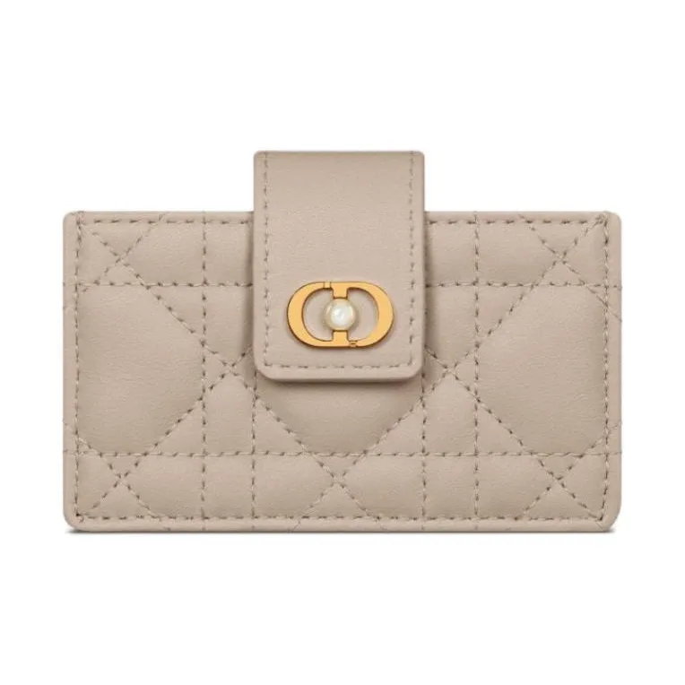 DIOR Sheepskin Card Holder Women's Pink Beige-0