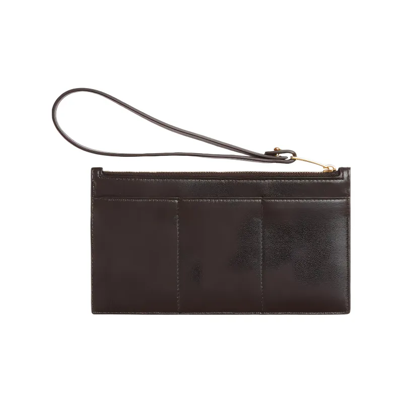 Bottega Veneta Lambskin Calfskin Clutch Women's Dark Brown-1