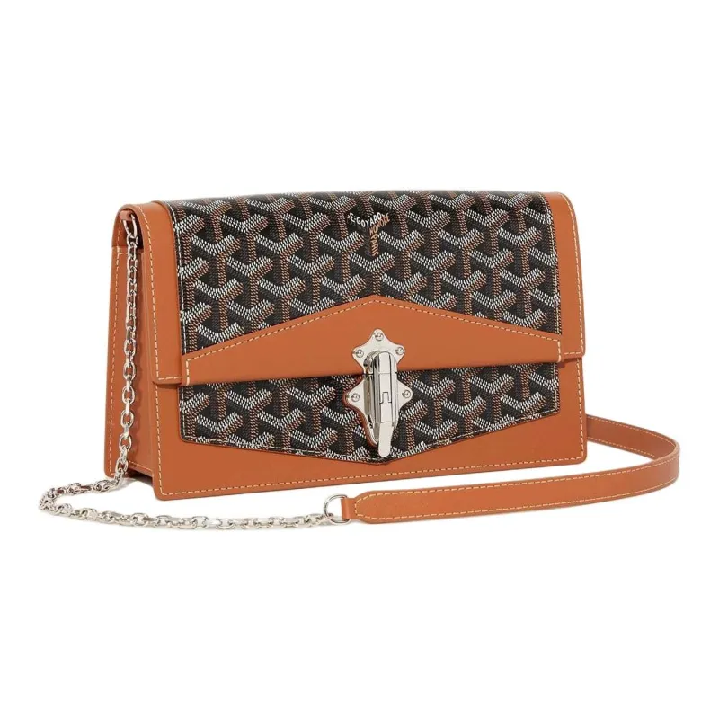 GOYARD Goyardine Canvas With Cervon Calfskin Shoulder Bag Crossbody Bag Unisex Tan-1