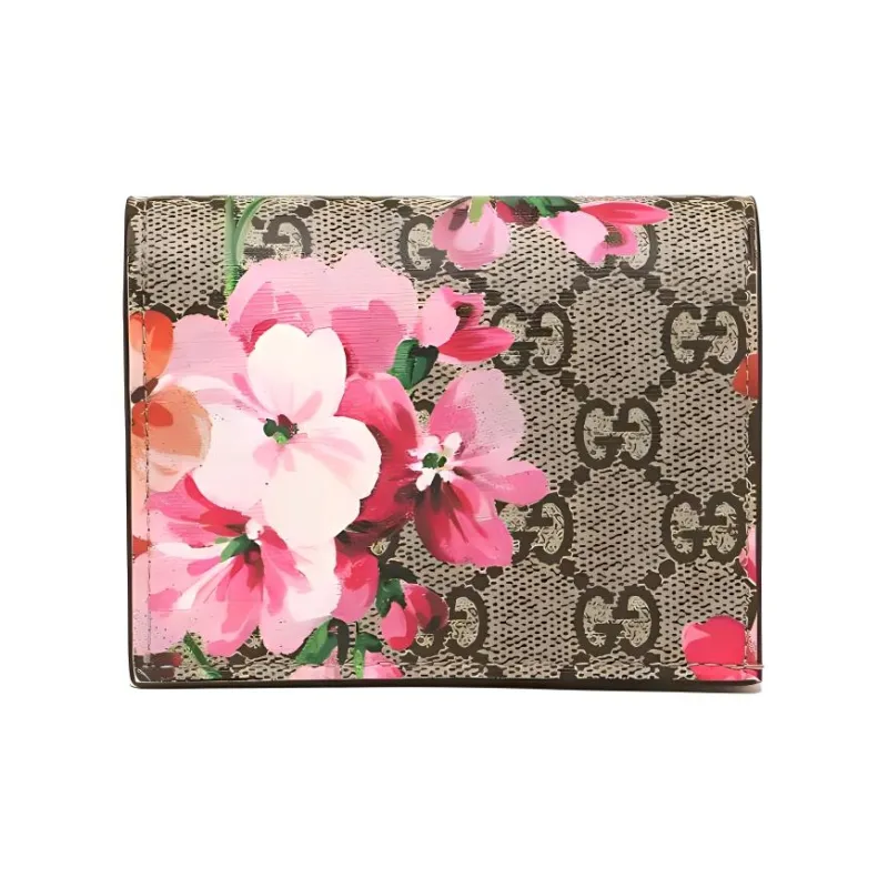GUCCI GG Blooms Canvas With Leather Card Holder Wallet Women's Ebony/Pink-0