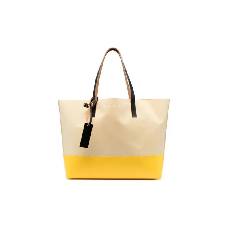 MARNI Tribeca Cowhide With Polyester Tote Bag Shopping Bag Shoulder Bag Handbag Men's Beige/Yellow-0
