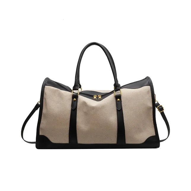 Jade En Plus Canvas Portable Crossbody Travel Bag Unisex Black/Brown-5