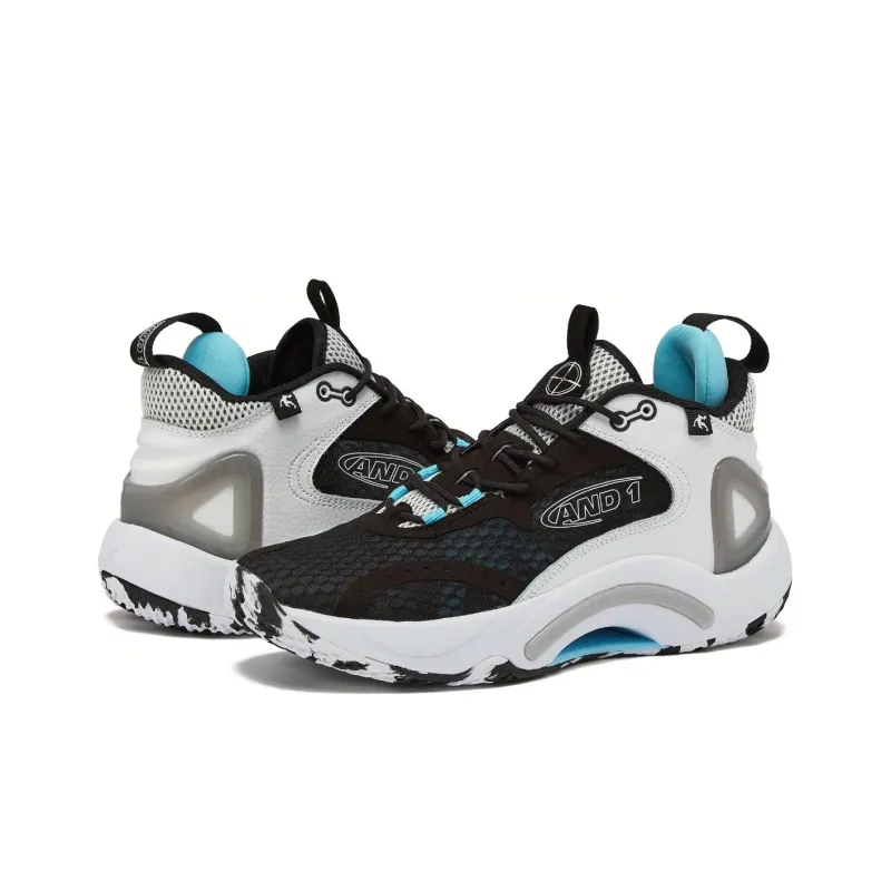 AND1 Scope Cushioning Anti-Slip And Wear-Resistant Support Mid-Top Basketball Shoes Unisex Black White-4