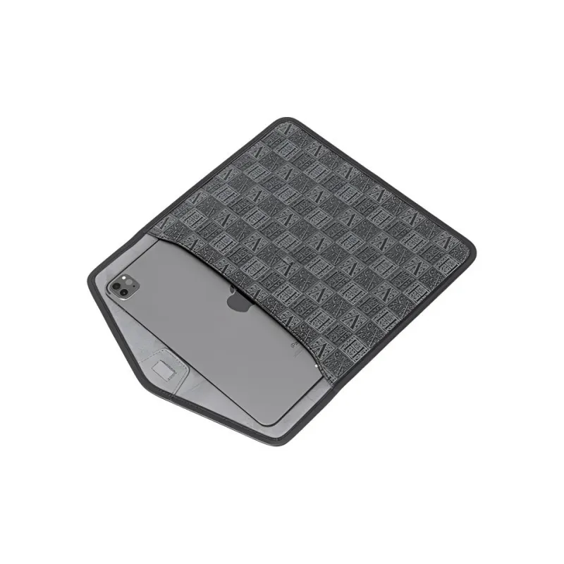 VANESSA HOGAN Monogram Leather Flat Storage Bag Protective Case Clutch Medium Size Unisex Black-3