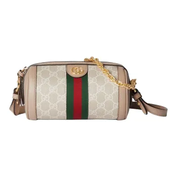 GUCCI Ophidia Supreme Canvas With Leather Trim Cylinder Bag Portable Crossbody Bag Shoulder Bag Women's Beige & White