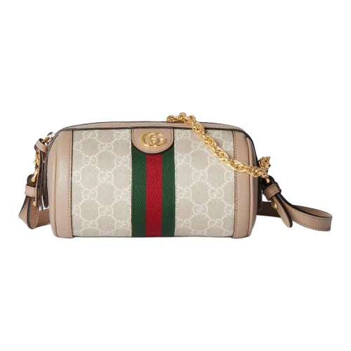 GUCCI Ophidia Supreme Canvas With Leather Trim Cylinder Bag Portable Crossbody Bag Shoulder Bag Women's Beige & White