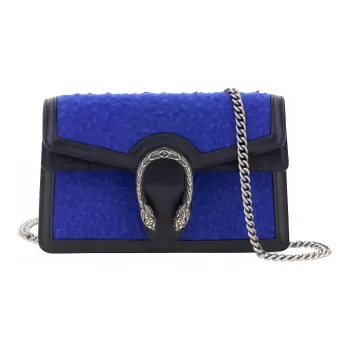 GUCCI Fabric Cow Leather Patchwork Shoulder Bag Crossbody Bag Women's Blue