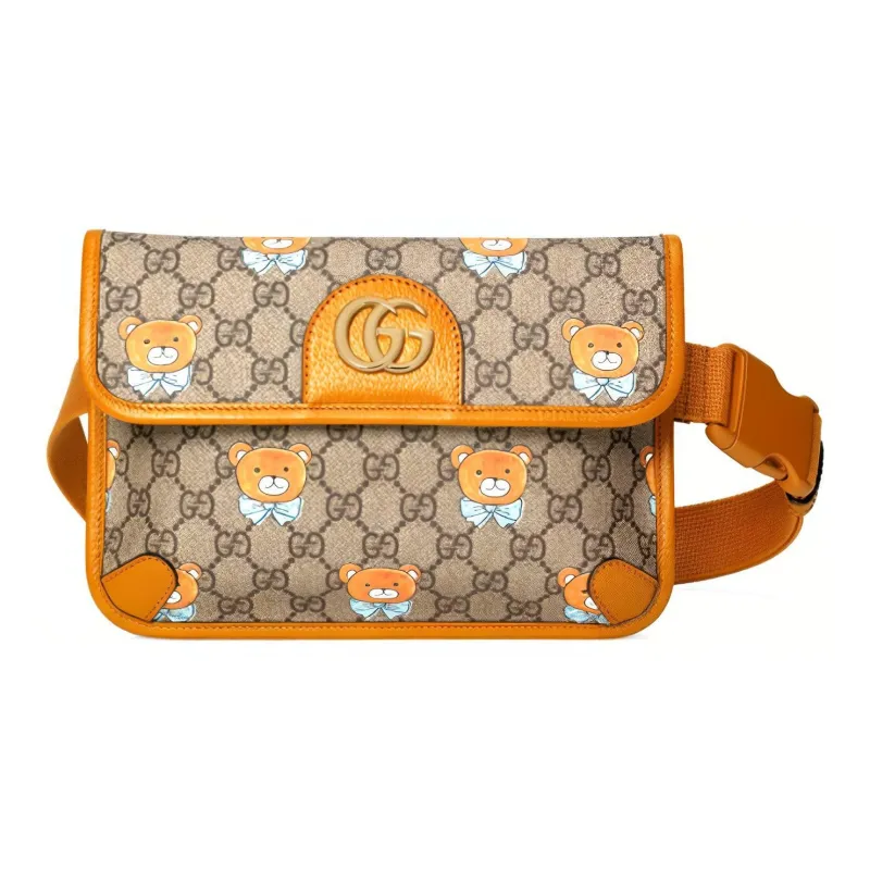 GUCCI Canvas With Leather Fanny Pack Sling Bags Small Size Unisex Ebony/Brown-0