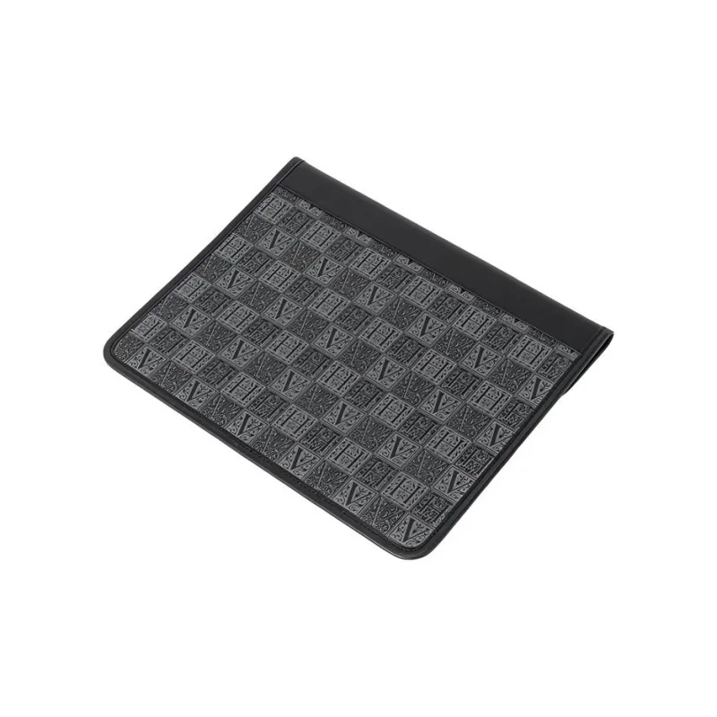 VANESSA HOGAN Monogram Leather Flat Storage Bag Protective Case Clutch Medium Size Unisex Black-1