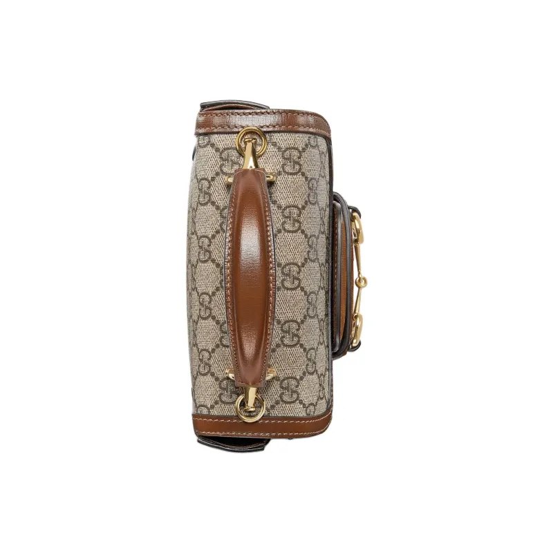 GUCCI Horsebit 1955 Canvas One Shoulder Handbags Mini Women's Beige & Ebony-4