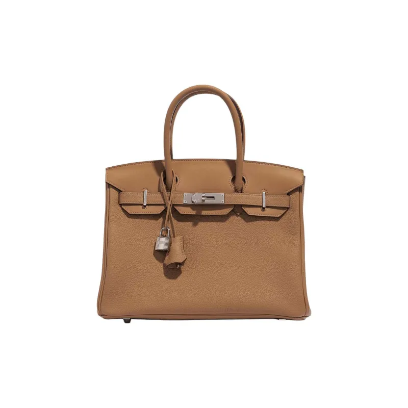 HERMES Birkin Togo Calfskin With Canvas And Swift Leather Tote Bag, Shopping Bag, Handbag Unisex Brown-0