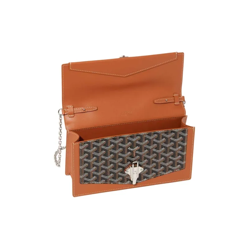 GOYARD Goyardine Canvas With Cervon Calfskin Shoulder Bag Crossbody Bag Unisex Tan-3