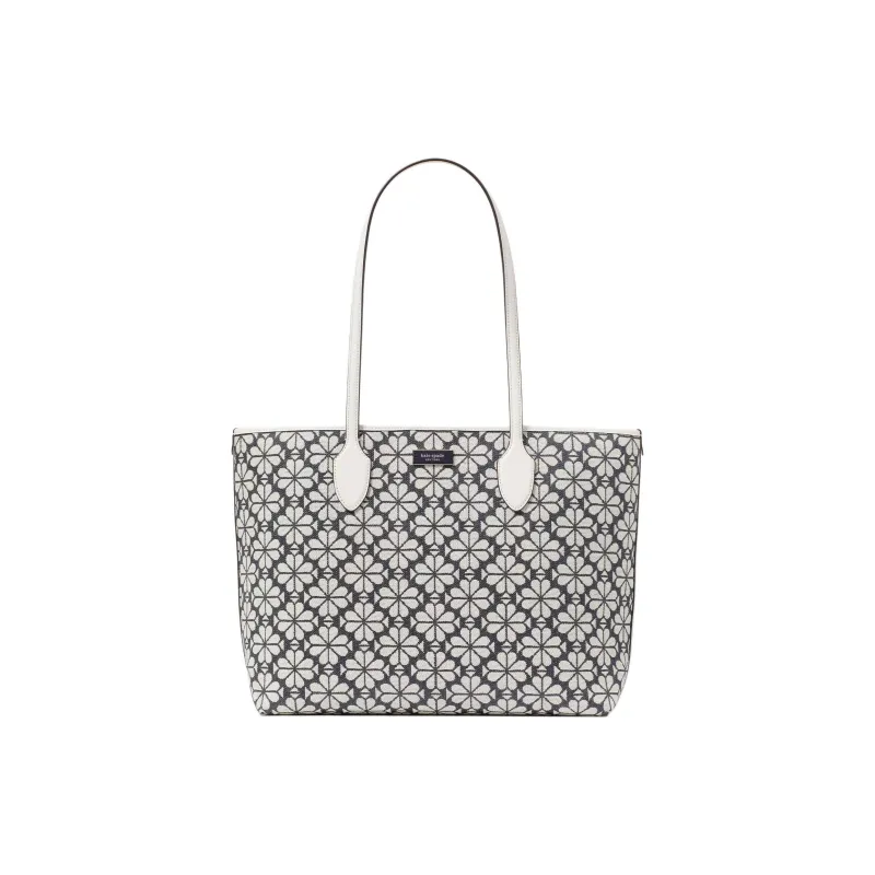 Kate Spade Fabric Tote Bag, Shopping Bag, Shoulder Bag, Crossbody Bag, Handbag Tubas Women's Charcoal Gray & White-0