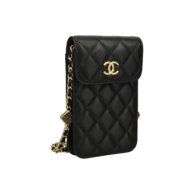 CHANEL Lambskin One Shoulder Crossbody Cell Phone Pouch Women's Black-2