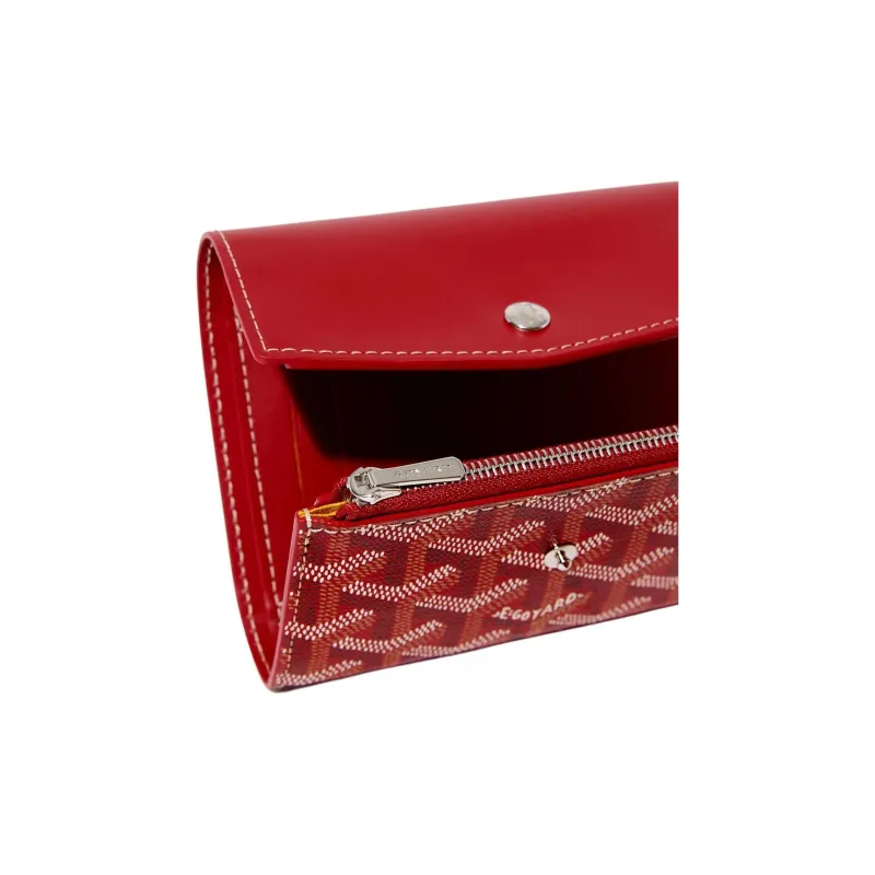 GOYARD Canvas With Calfskin Wallet Unisex Red-3