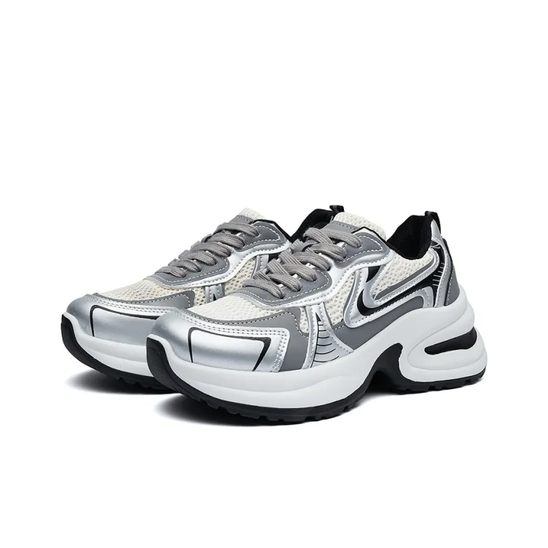 MEXICAN Anti Slip Wear Resistant Low Top Chunky Sneakers Women's Silver-3
