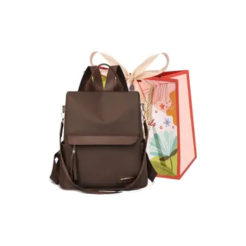 Cwatcun Nylon Carry Backpack Regular Unisex Brown/Black/Ecru