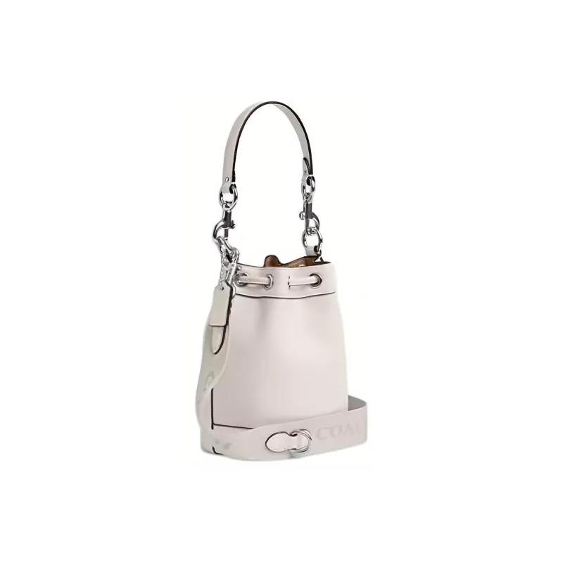 COACH Cow Leather Bucket Bag Handbag Shoulder Bag Crossbody Bag Mini Women's Silver & Chalk-2