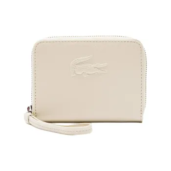 LACOSTE Grained Leather Patchwork Cow Leather Wallet Mini Women's White