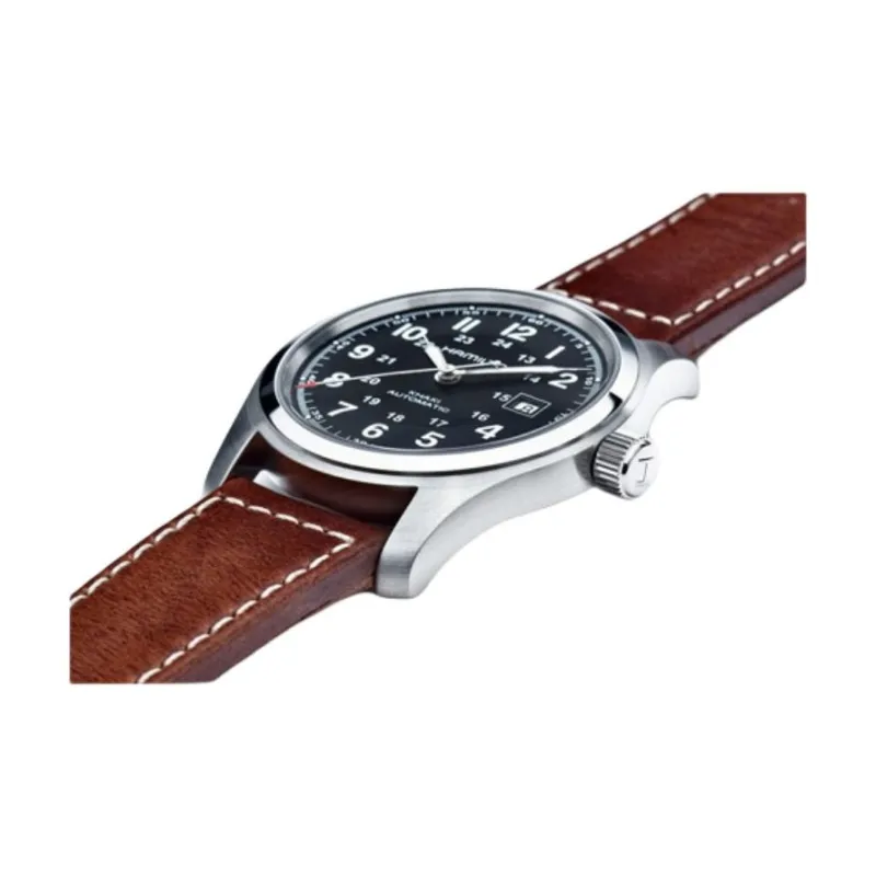HAMILTON Automatic Mechanical Movement Unisex Watch 42mm Black Dial Stainless Steel Watch Case Leather Watch Bands-1