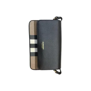 Burberry Leather Paneled Canvas Shoulder Bag Crossbody Bag Women's Black