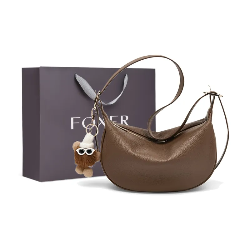 FOXER Cow Leather Dumpling Bag, Crossbody Bag, Shoulder Bag Women's Brown-0