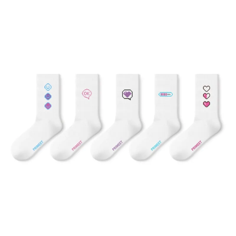 Primeet Mid Calf Socks Spring Summer Women's 5 Pack White-14