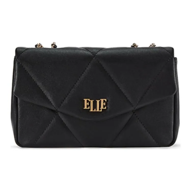 ELLE Cow Head Leather Portable Crossbody Bag Shoulder Bag Medium Size Women's Black/White/Cherry Blossom Pink-0