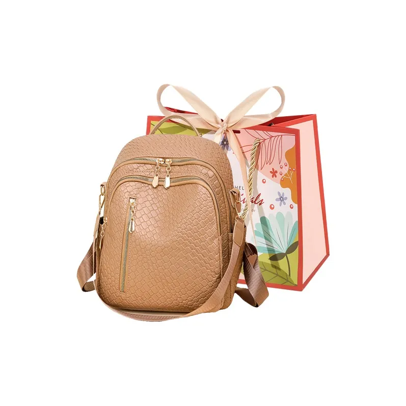 Cwatcun PU Backpack Regular Unisex Brown/Khaki/Black/White-4