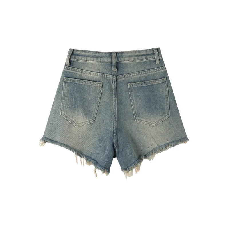 Rose Denim Shorts Women's Vintage Yellow-1