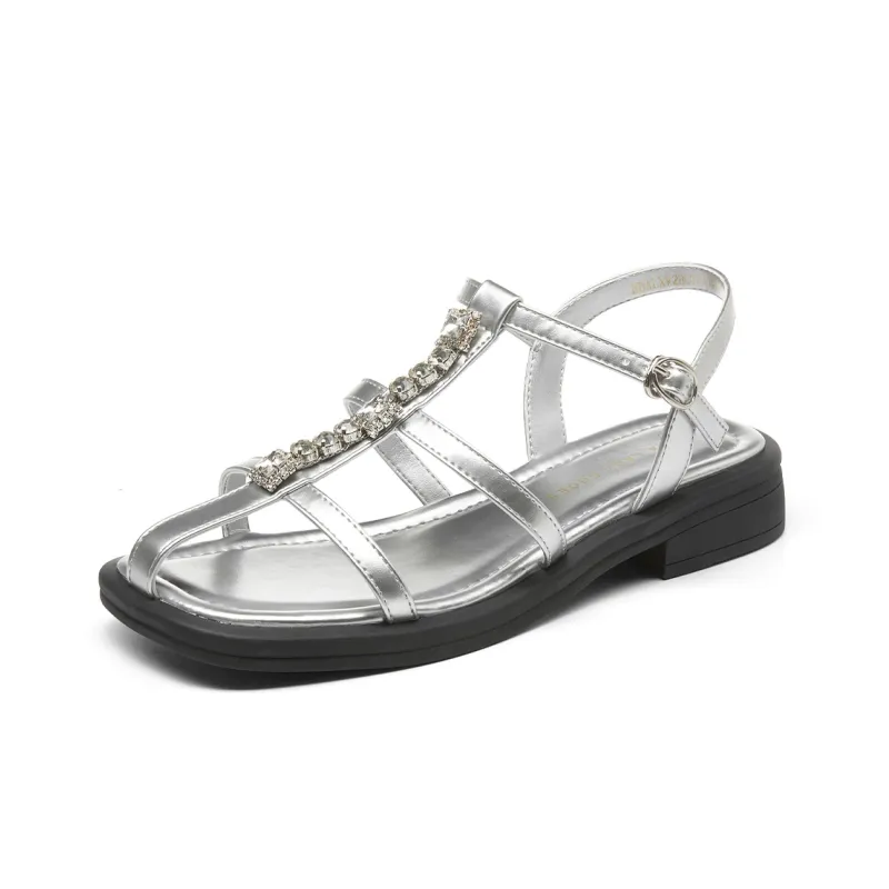 HLA One Strap Sandals With Square Toe Cut Out Suitable For Skirts Flat Slippers For A Niche Look-8