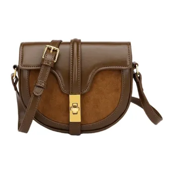 PESASRIE Microfiber Synthetic Leather Saddle Bag, Shoulder Bag, Crossbody Bag Women's Coffee Brown