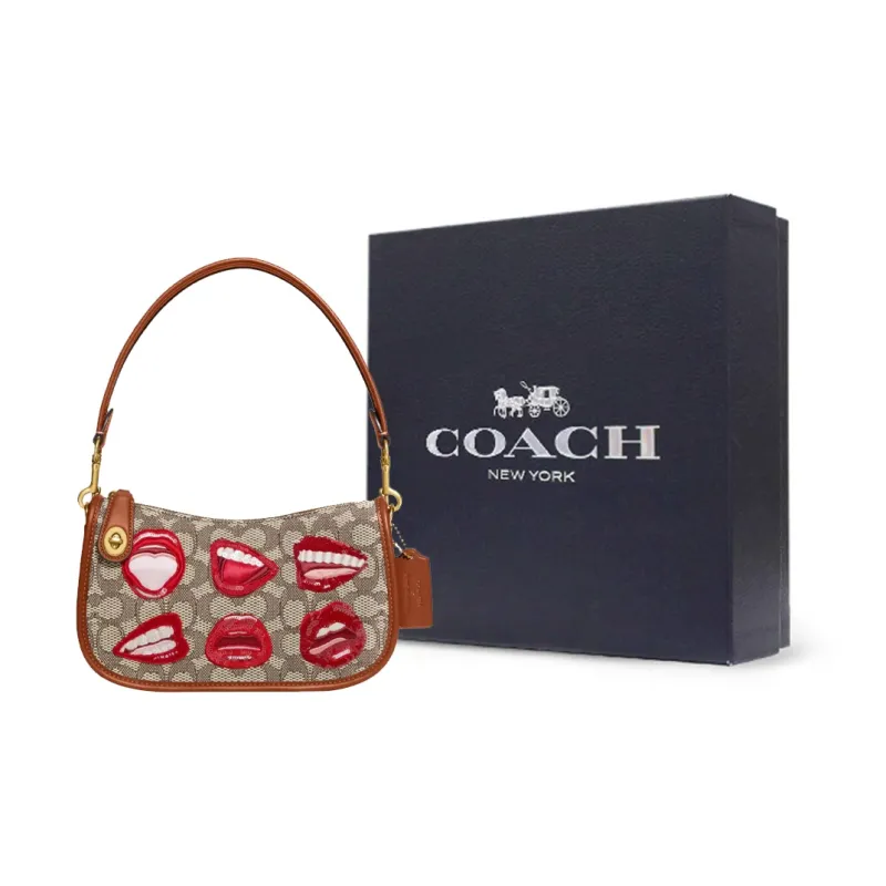 COACH Tom Wesselmann Collaboration With Leather Mahjong Bag Shoulder Bag Portable Crossbody Bag Women's Brown-7