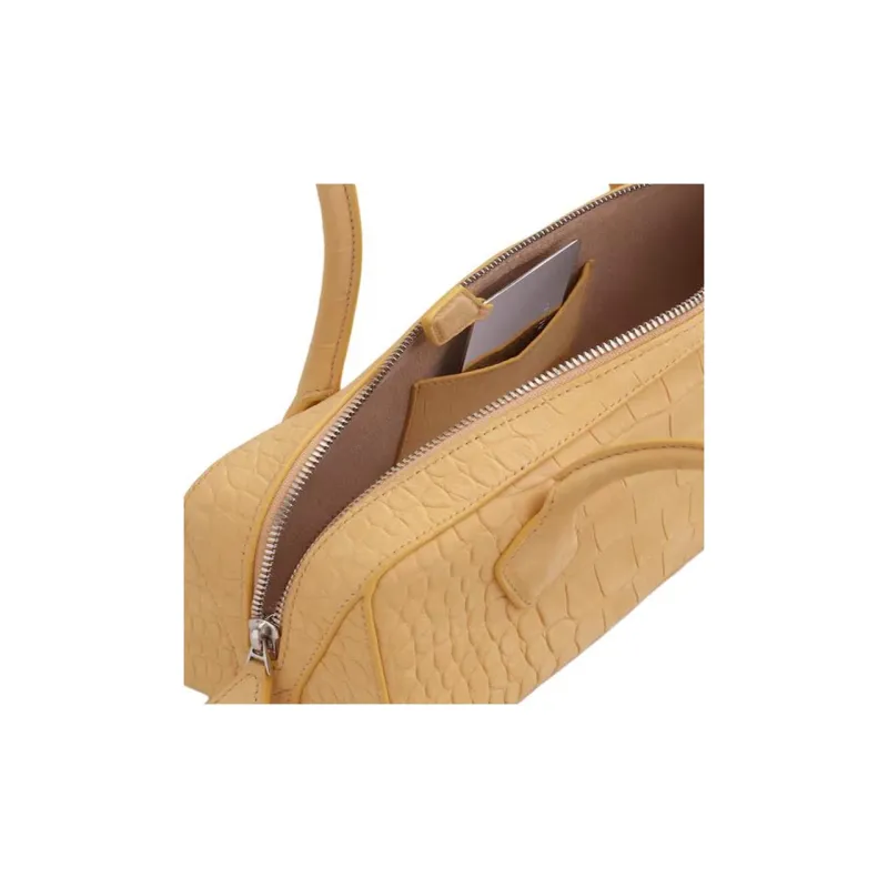 Alaia Crocodile Embossed Matte Leather With Calfskin Shoulder Bag Handbag Sausage Dog Bag Baguette Bag Women's Yellow-2