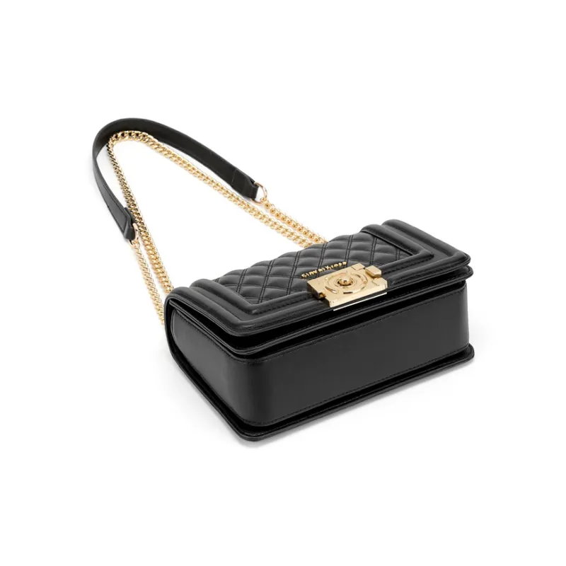 Simvay Clos Cow Leather With Synthetic Leather Small Square Shoulder Bag Regular Women's Black/White-4