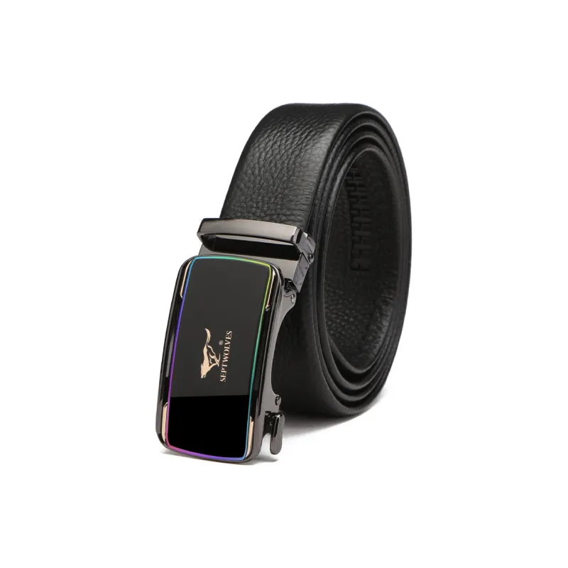 SEPTWOLVES Korean Style Casual Business Trendy Automatic Buckle Belt Cow Leather Leather Belts Men's Width 3.5CM-0