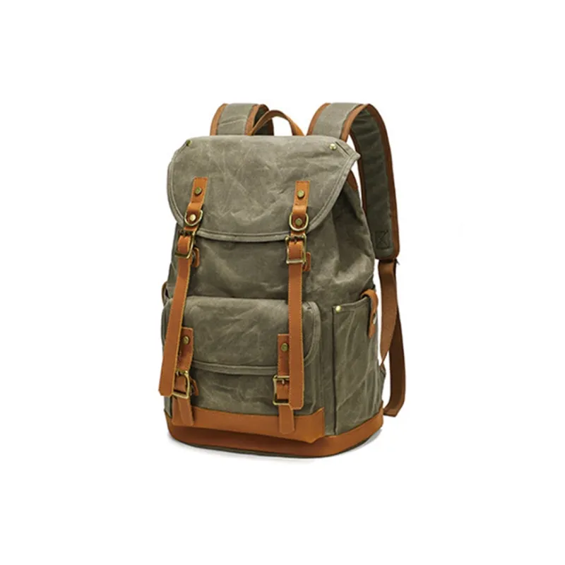 TTaG．baG Batik Canvas Backpack Unisex Gray/Army Green/Khaki/Earth Yellow-4
