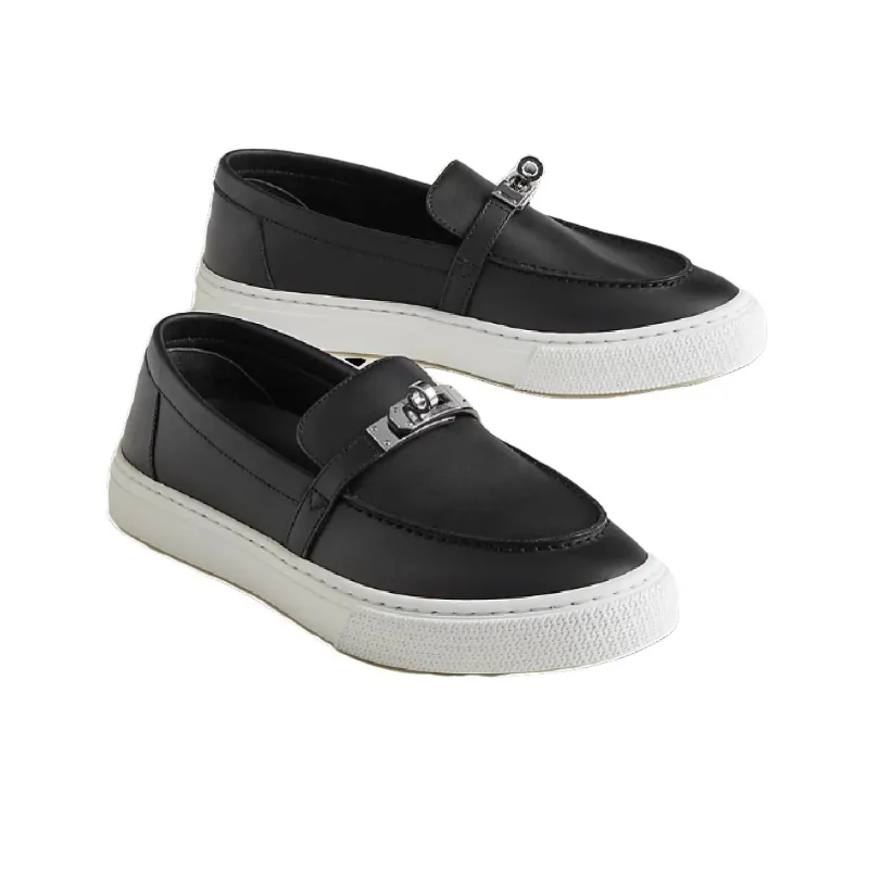 HERMES Calfskin Women's Casual Shoes Women's Khaki, Black-8