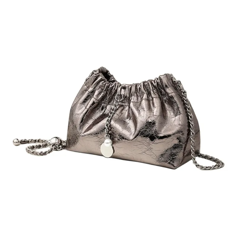 C°BANNER Cow Leather With Synthetic Leather Shoulder Bag, Crossbody Bag, Chain Cloud Bag Women's Gunmetal-2