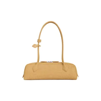 Alaia Crocodile Embossed Matte Leather With Calfskin Shoulder Bag Handbag Sausage Dog Bag Baguette Bag Women's Yellow